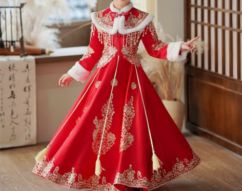 汉服女童冬季2024新款国风连衣裙女孩加绒...