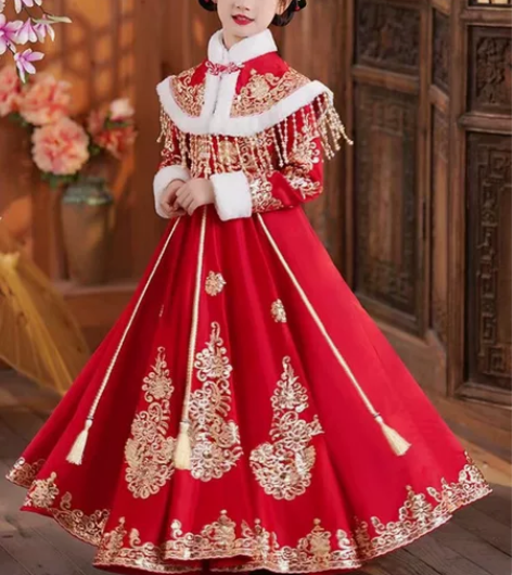 女童加绒加厚连衣裙儿童过年衣服拜年服冬装2...