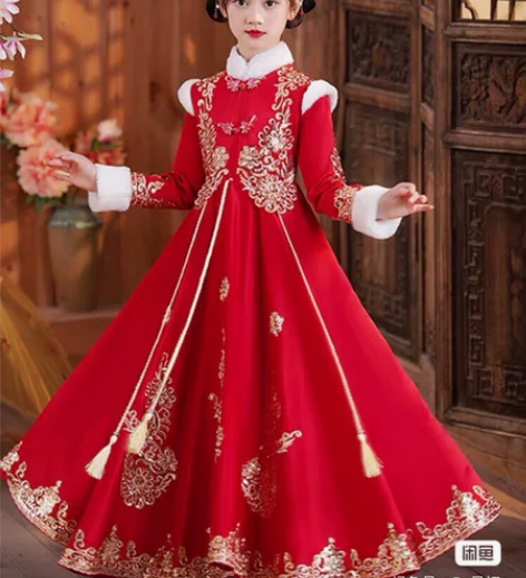 特价福利女童汉服秋冬装加绒套装儿童古装仙女...