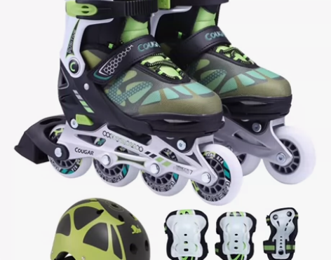 美洲狮溜冰鞋儿童套装可调轮滑鞋，直排滑冰鞋...
