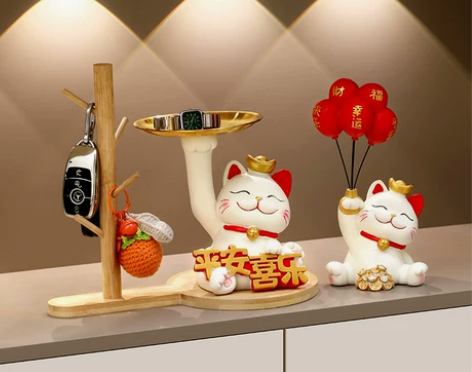 招财猫玄关收纳钥匙摆件入户家居装饰客厅桌面...