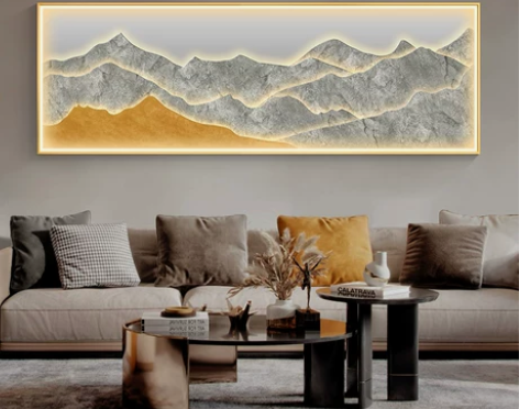 背有靠山客厅装饰画大气高档金山背景墙灯画现...