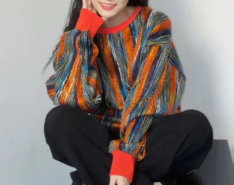 EPIC POETRY 日系色织彩虹条宽松...