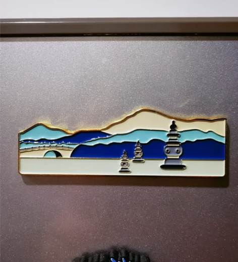西湖三潭印月 金属冰箱贴 蓝白灰色调描摹山...