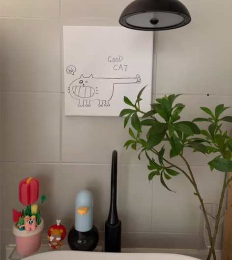 猫猫极简风格丑萌多巴胺黑白诧寂风挂画手绘手...