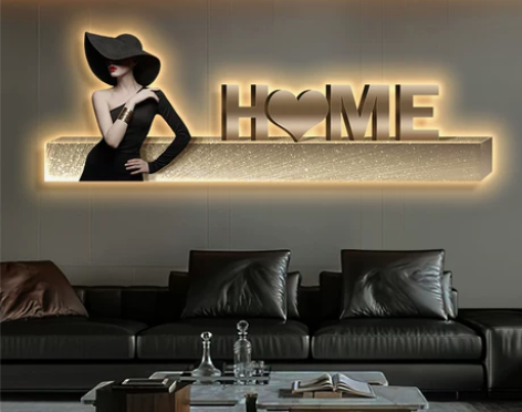 轻奢客厅装饰画高级感美女人物LED灯壁画现...