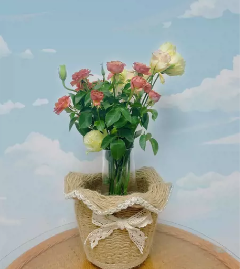 纯手工麻绳编织创意花瓶化妆盒收纳盒储物盒桌...