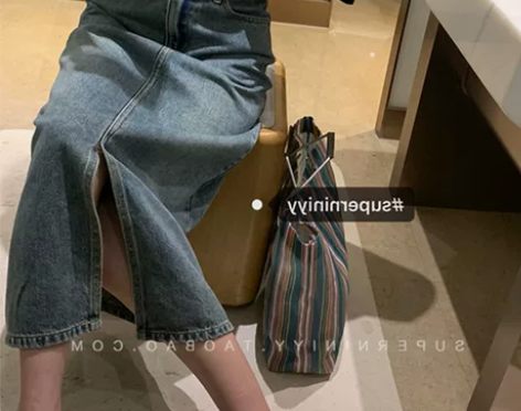 大码女装百搭复古开叉牛仔裙子慵懒风休闲中长...