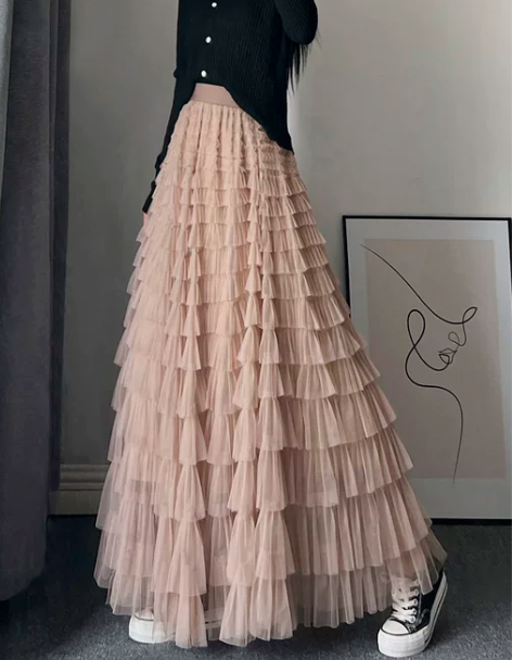 蛋糕裙 半裙网纱半身裙女春夏长款及踝设计感...