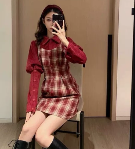 小个子搭配显高茶歇炸街连衣裙女桔梗法式小众...