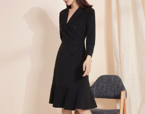 秋季通勤OL连衣裙中长款修身大码职业荷叶边...