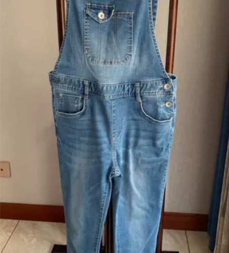 女士牛仔背带裤牛仔裤渔夫裤，m码，就穿过一...