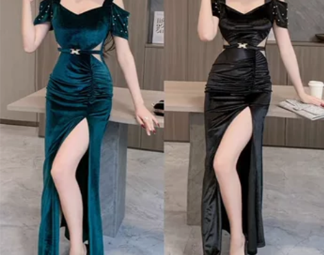 夜总店连衣裙性感低胸沐足洗浴按摩长裙足浴技...