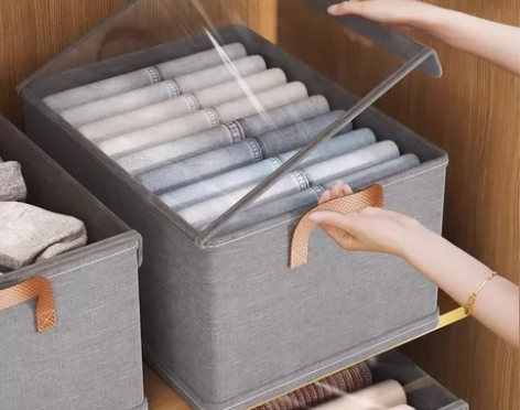 带盖收纳箱家用装衣服裤子衣柜布艺分层整理神...