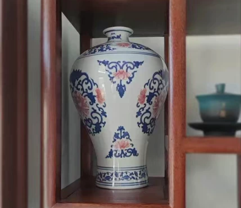 亏本精美景德镇青花釉里红梅瓶青花瓷器干花花...