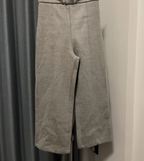 斜纹阔腿裤女秋冬2023新款仿毛呢针织裤子...