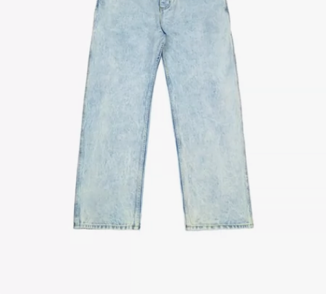 浅蓝色水洗宽松刺绣美式复古街头滑板直筒牛仔...