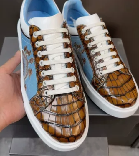 41（欧码40）鳄鱼皮+山水画布艺 手工擦...