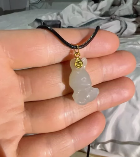 天然和田玉兔子吊坠晴水色卡通立体生肖兔子挂...