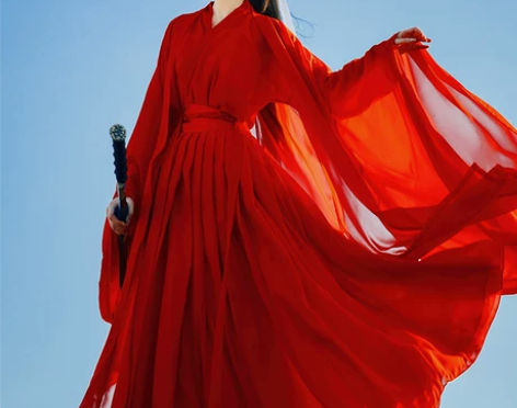 ?【租】女红色武侠古装魏晋风广袖流仙裙交领...