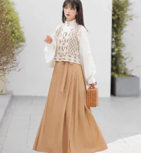 玉术原创云溪汉服女汉元素齐腰马面裙立领马甲...