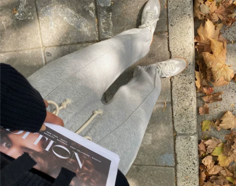 加绒运动裤女高腰束脚冬季加厚保暖直筒裤灰色...