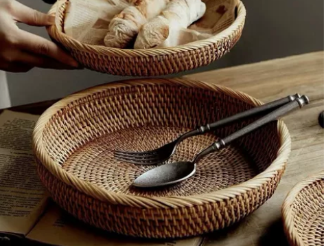 手工藤编水果篮越南竹编收纳筐托盘客厅水果盘...