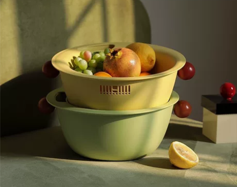 撞色沥水篮新款双层可挂家用客厅水果盘加厚洗...