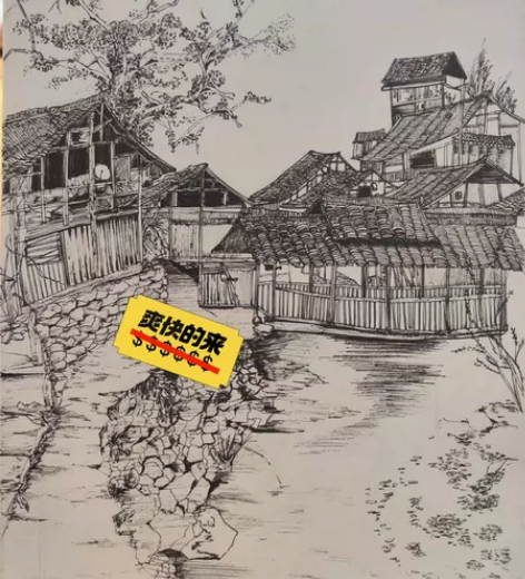 风景速写 宏村西递黄山婺源等 照片写生 临...