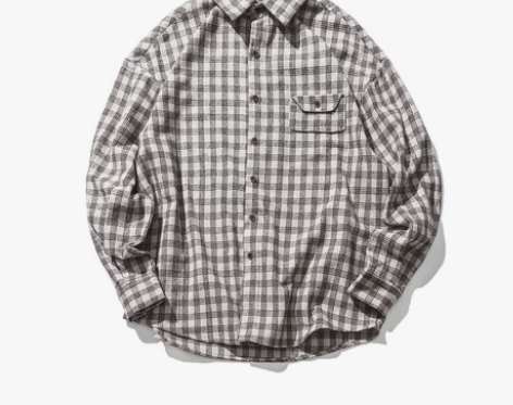 2019男士长袖衬衫韩版潮流格子口袋装饰美...