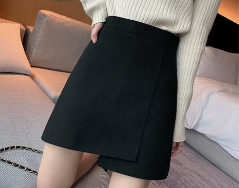 半身裙女秋冬2020新款不规则短裙高腰学生...