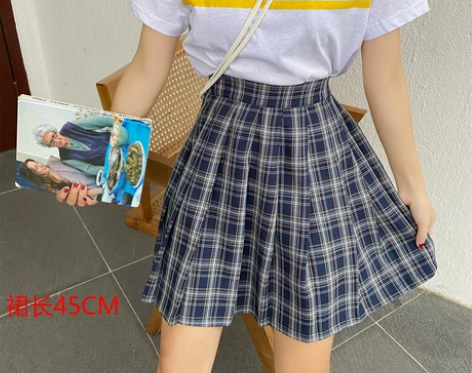 格子百褶裙大码复古日系学院风半身裙胖mm松...