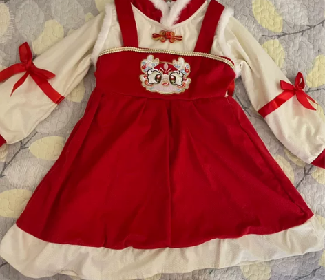 拜年服女童汉服宝宝过年衣服周岁冬款儿童礼服...