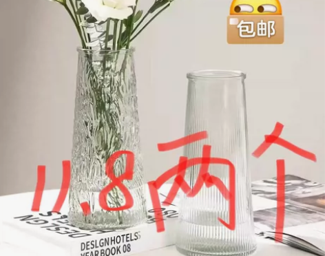 全新包邮2个11.8花瓶玻璃透明花瓶桌面欧...