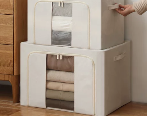 出口优质环保钢架棉麻布百纳箱衣柜衣服被子可...