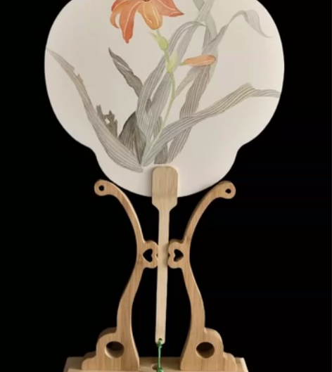 萱草手绘团扇，包扇架专用配件，内容可以定制...