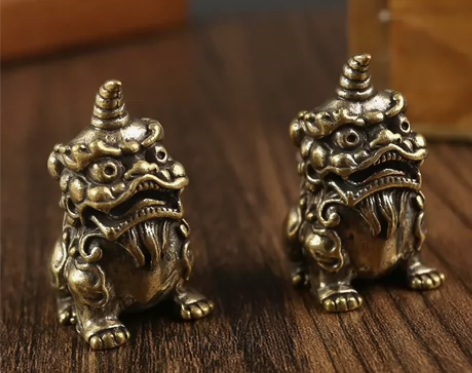 实心纯黄铜办公桌面招米小摆件独角兽茶宠饰品...