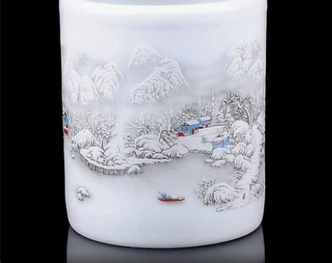 【全新】陶瓷雪景笔筒摆件 景德镇笔筒，高1...