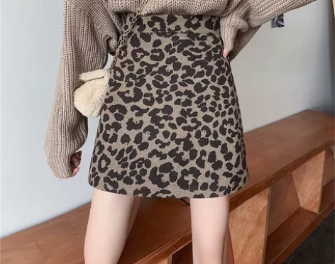 高腰毛呢豹纹短裙 A字裙 30元包邮 穿一...