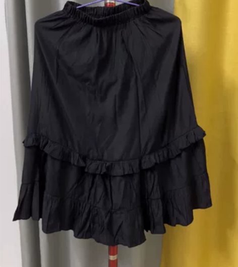 原创春季荷叶边a字裙复古赫本风黑色半身裙女...