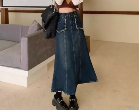 胖mm大码牛仔半身裙女2023新款高腰显瘦...