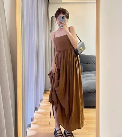 法式小众高级感极简气质黑色冷淡风挂脖吊带套...