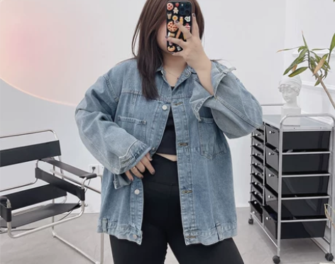 大码复古港风chic牛仔外套女春秋款胖mm...