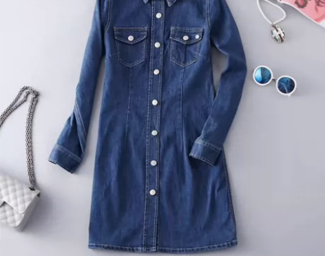 【全新】时尚外套收腰牛仔裙女装衬衫春秋季长...