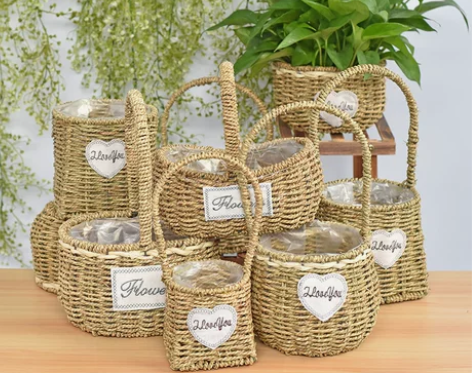 花篮藤编草编手提篮子编织花盆装饰摆件鲜花