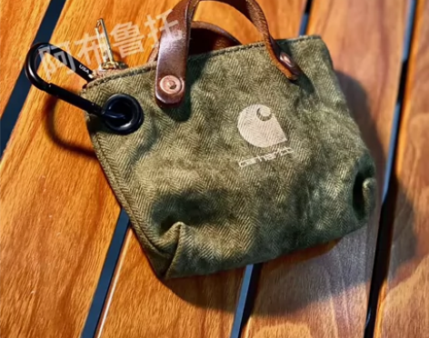 阿美咔叽重磅做旧美式复古帆布小挂包拼牛皮多...