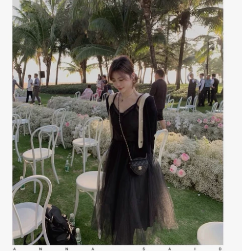 ASM ANNA◆黎香黑茶裙~仙气黑色吊带...