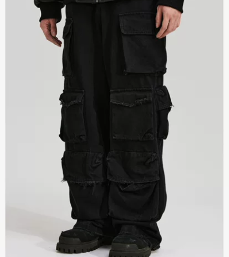 ANTIDOTE 黑牛酵洗多口袋工装裤宽松...
