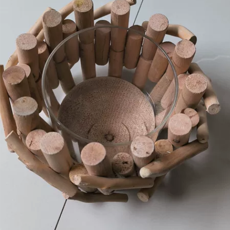 轻奢原木花瓶大口径花器高级感摆件豆瓣绿花盆...