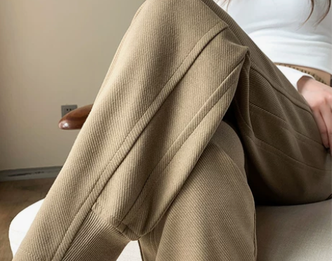 卡其色哈伦休闲裤子女春秋小个子高腰运动束脚...